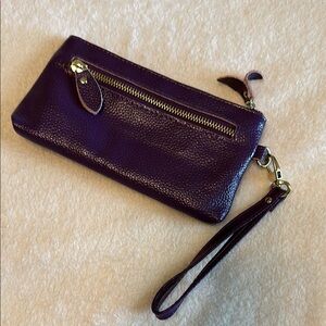 Purple Leather Wristlet with Gold Accents